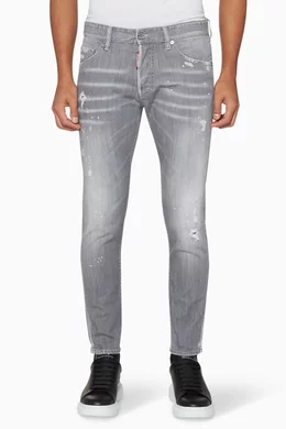 Buy Dsquared2 Grey Light-Grey Distressed Skinny Jeans For Men