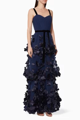 Buy Marchesa Notte Blue Floral Applique Tulle Gown For Women Online Ounass Bahrain