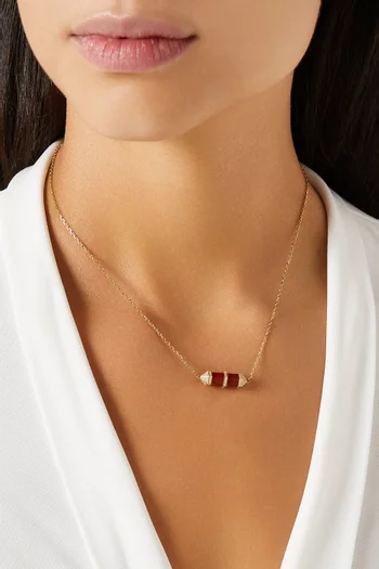Chakra Small Red Carnelian & Diamond Necklace in 18kt Yellow Gold