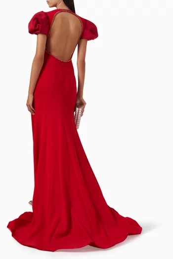 Open-back Slit Gown in Crepe