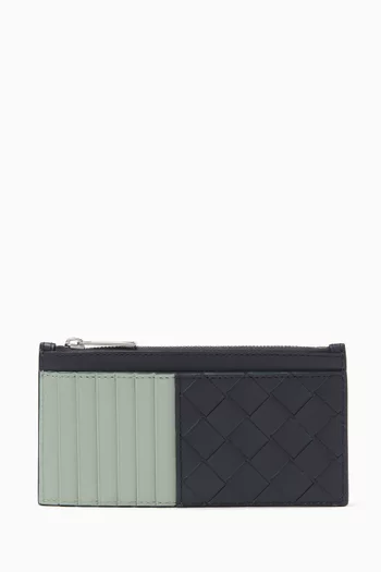 Long Zipped Card Case in Intrecciato Leather