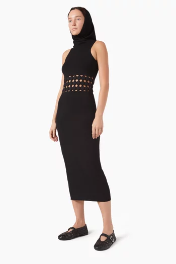 3D Perforated Hooded Dress in Viscose-knit