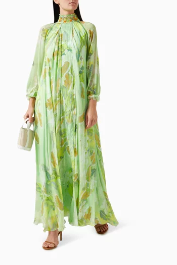 Tie-up Floral Maxi Dress in Chiffon