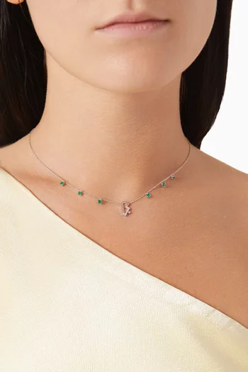 Intertwined Arabic Initial Letter 'B' Diamond Necklace in 18kt White Gold & Emeralds