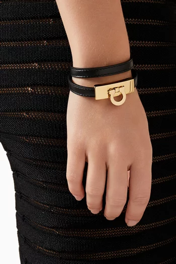 Gancini Double Twist Wrap Bracelet in Leather & Brass