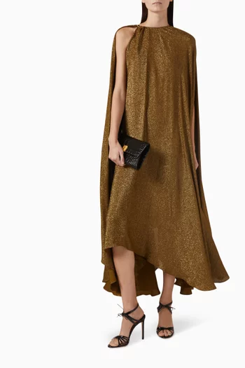 Cape-sleeve Midi Dress in Silk Blend