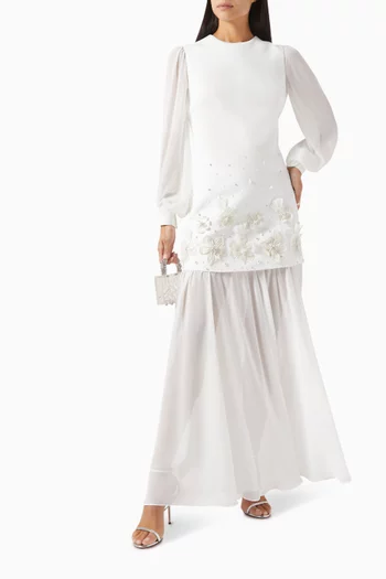 Inari Floral-embellished Maxi Dress in Crepe & Chiffon
