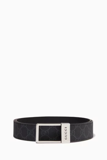 GG Belt with Rectangle Buckle in Leather & Canvas
