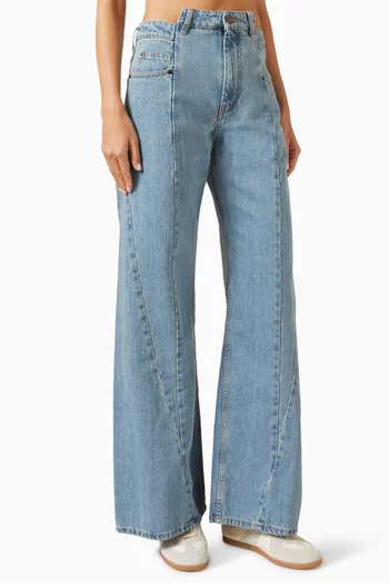 Cutout Waistband Panelled Jeans in Denim