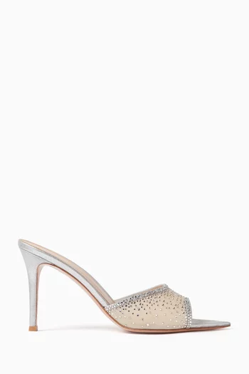 Rania 85 Organza Crystal Mules in Suede