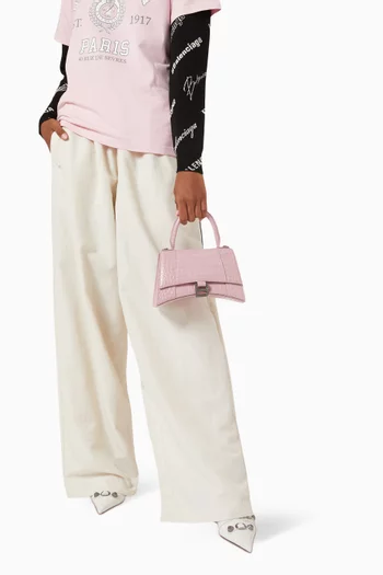 Hourglass XS Top Handle Bag in Croc-embossed Leather