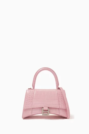 Hourglass XS Top Handle Bag in Croc-embossed Leather