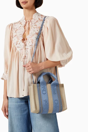 Small Woody Tote Bag in Linen Canvas