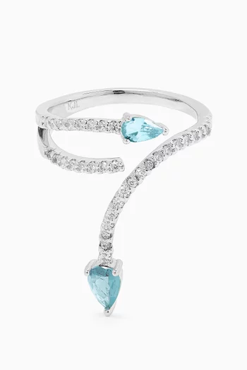 Pear Wrap Ring in Rhodium-plated Brass