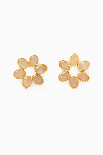 Gemstone Flower Stud Earrings in 18kt Gold-plated Bronze