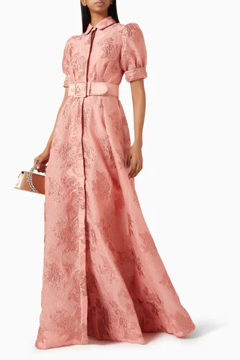 Annette Buttoned Gown in Metallic Brocade