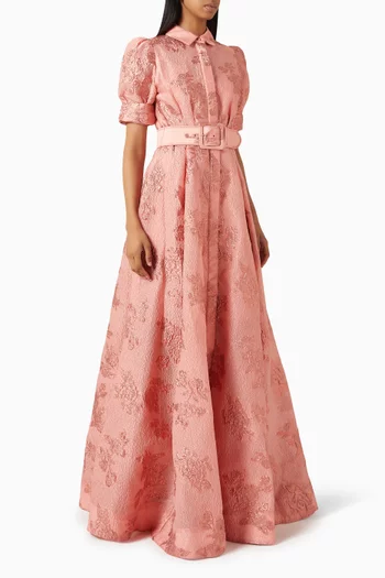 Annette Buttoned Gown in Metallic Brocade