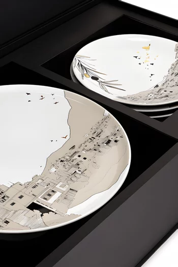 Naseem Cake Stand & 4 Dessert Plates in Porcelain