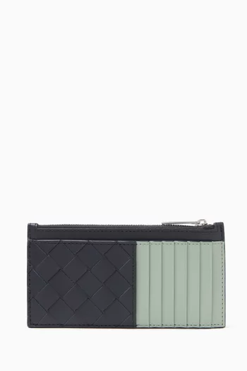 Long Zipped Card Case in Intrecciato Leather