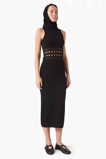 3D Perforated Hooded Dress in Viscose-knit
