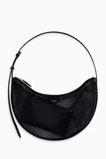 Small One Piece Demi Lune Bag in Patent Leather & Fishnet