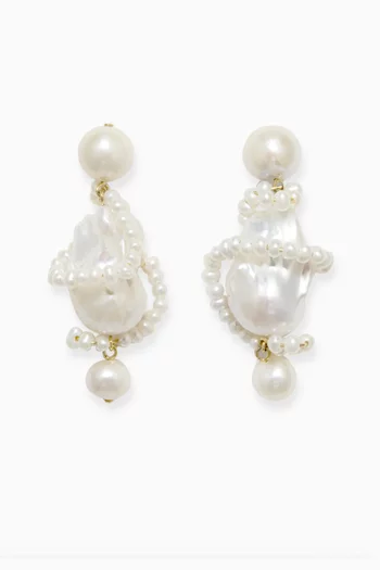 Carving Earrings in Pearl and 18kt Gold Recycled Vermeil