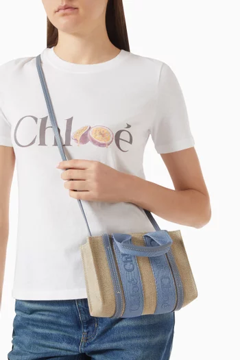 Woody Mini Tote Bag in Linen Canvas & Calfskin
