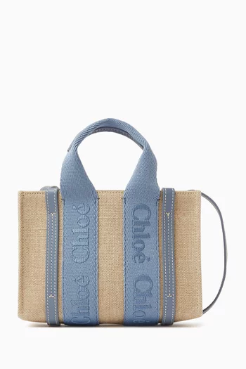 Woody Mini Tote Bag in Linen Canvas & Calfskin
