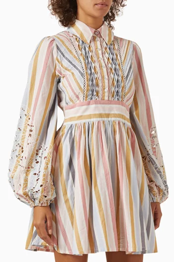 Striped Colllared Mini Dress in Cotton-poplin