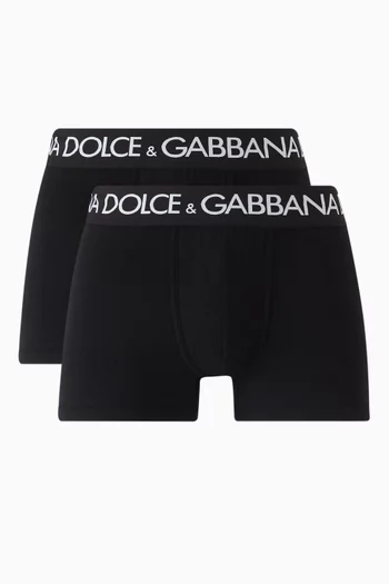 Logo Boxers in Stretch Cotton Jersey, Pack of 2