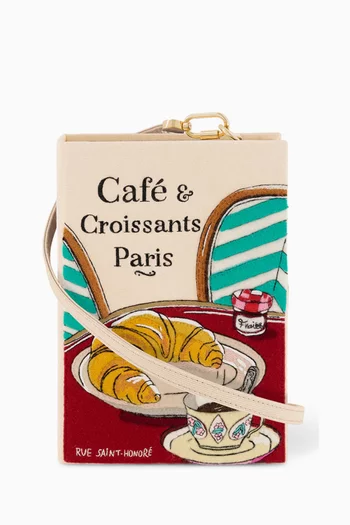 كلاتش بتصميم كتاب مزين بنقشة Café & Croissants