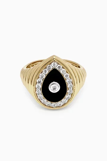Diamond Drop Onyx Pinky Ring in 14kt Gold