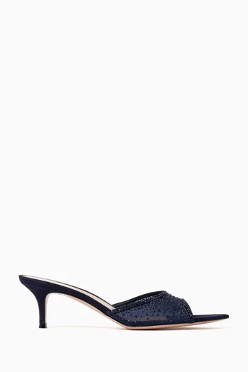 Rania 55 Organza Crystal Mules in Suede
