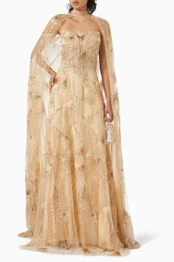 Embellished Cape Gown