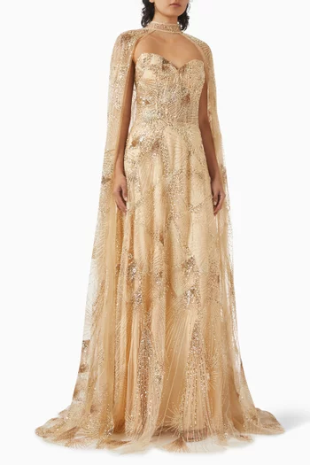 Embellished Cape Gown