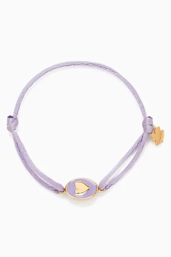 New Born Tiny Medallion Enamel Heart Cord Bracelet in 18kt Gold