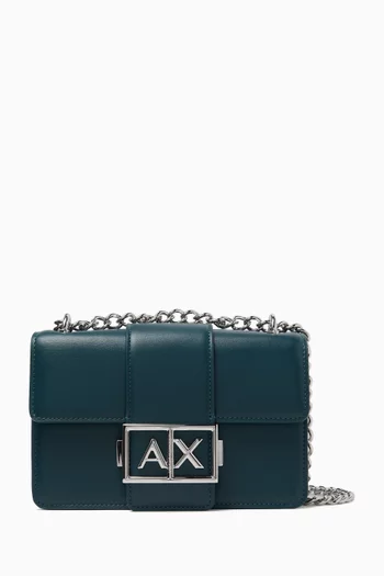 Metal Logo Shoulder Bag in Faux Leather