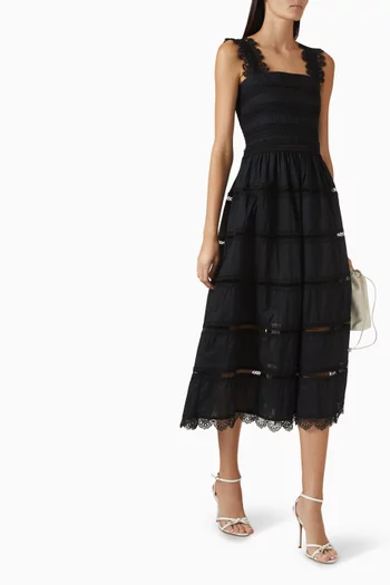 Kate Embroidered Midi Dress in Cotton