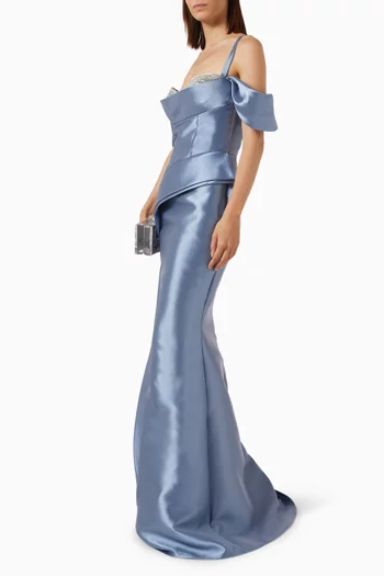Beaded-bodice Gown in Taffeta
