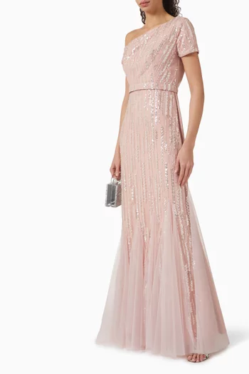 One-shoulder Embellished Maxi Dress
