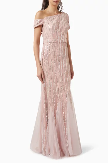 One-shoulder Embellished Maxi Dress