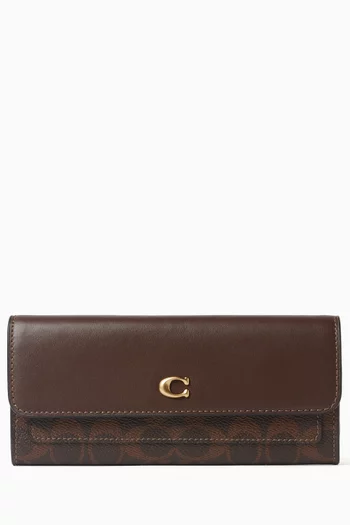Mila Long Flap Wallet in Signature Canvas & Leather