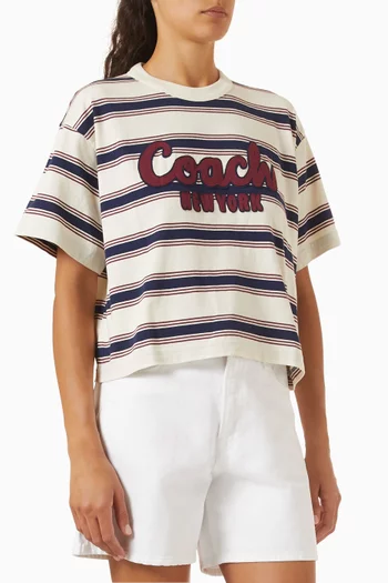 Cursive Logo Striped Cropped T-shirt in Cotton