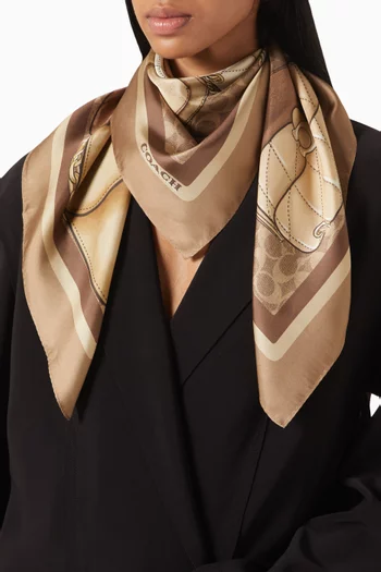 Stacked Tabby-print Square Scarf in Silk
