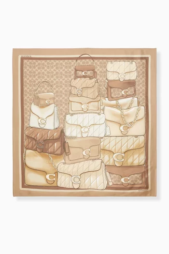 Stacked Tabby-print Square Scarf in Silk