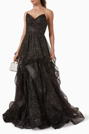 Sequin-embellished Cascade Gown in Tulle