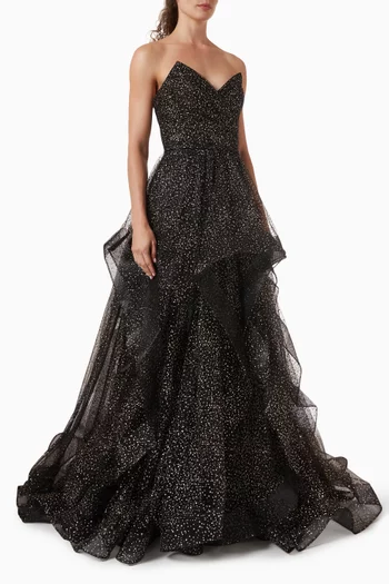 Sequin-embellished Cascade Gown in Tulle