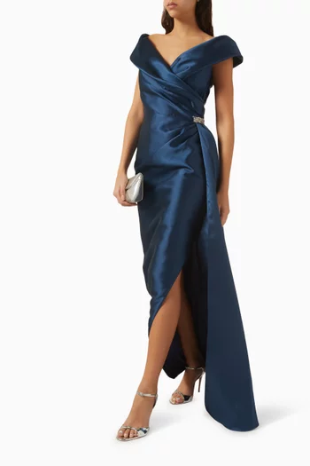 Off-shoulder Side Train Gown in Mikado