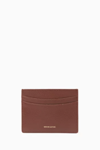 Logo Card Holder in Grained Leather