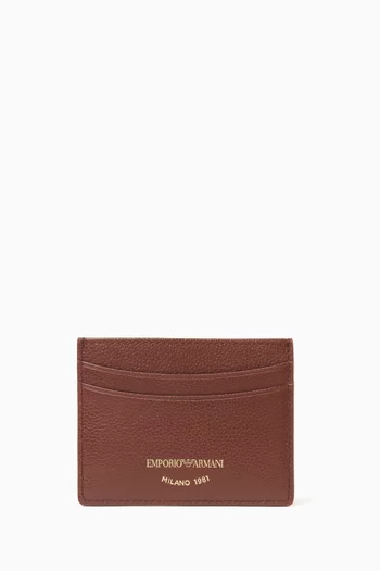 Logo Card Holder in Grained Leather
